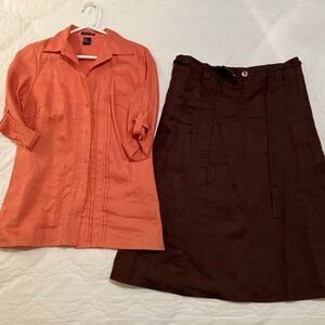 SET 100% Linen Button Down Blouse Skirt